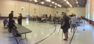 Speakers and media crews prepare for Trinity, Lansdale’s conversation about “Black Lives Matter” Sept. 9. (Photo: Bob Fisher) 